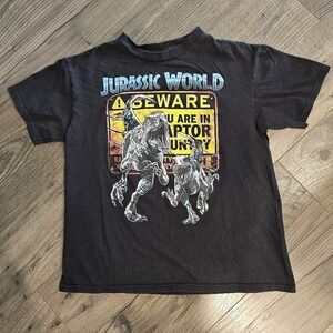 Kids sz S Black Jurassic World Short‎ Sleeve Tee Dinosaur Graphic Raptor Animal